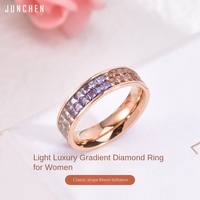 Anneau de Zircon de couleur dégradé à la mode pour les femmes nouveau Design de luxe à la mode 18K en acier inoxydable or princesse coupe pour petite amie