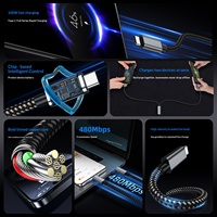 Kabel Pengisian Cepat Dual-head Type-C 2-in-1 PD 100W dengan Kecepatan Transfer 480 Mbps 1.5m untuk Laptop, Ponsel & Tablet