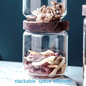 Large Capacity <b>Glass</b> <b>Storage</b> Jar Wooden Lid Airtight <b>Food</b> <b>Container</b> Round Spice and Coffee Bean Canister for Kitchen - Product Image 4