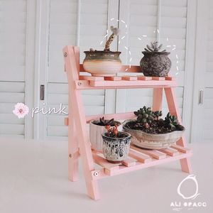 Support à fleurs pliable en bois massif, étagère de rangement en bois à double niveau pour intérieur, support de plantes succulentes sur pied pour salon - Product Image 2