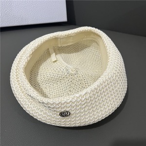 Boina Clásica Vintage Chic Hecha <span class=keywords><strong>a</strong></span> Mano <span class=keywords><strong>para</strong></span> Mujer, Gorro de Punto de Color Sólido, Bordado Estampado, 100% Poliéster, Primavera Otoño - Product Image 2