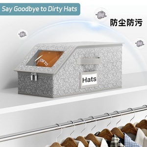 <b>Hat</b> Storage <b>Box</b> With Transparent Window Foldable Stackable Gray Fabric Organizer For Baseball Caps Clothing Storage - Product Image 2