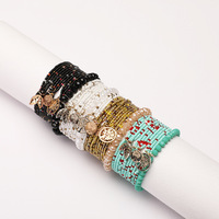 Ensemble de bracelets élastiques bohèmes faits à la main avec perles de verre soufflé multi-brins et pendentif Arbre de Vie pour femme - Anniversaire