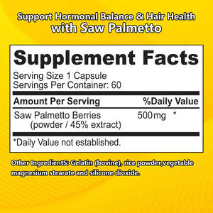 Venta caliente 500MG de alta calidad Saw Palmetto cápsulas suplemento dietético mejora la piel saludable y apoya la próstata saludable - Product Image 2