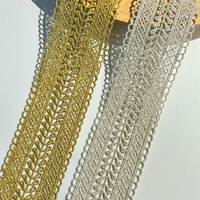Encaje Elástico de Alta Calidad, Hilo Dorado y Plateado, Diseño de Espigas de Trigo, Encaje Hueco, Ancho Personalizado, Poliéster/Algodón, Ecológico, Marca Yusen