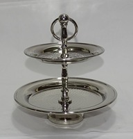 Support à gâteau rond en métal argenté à deux niveaux, écologique, compatible lave-vaisselle, présentoir à desserts pour la décoration de table de mariage ou de fête