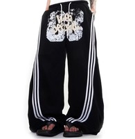 Pantalon décontracté noir en toile de coton pour homme, coupe oversize, style hip-hop, jambe large droite, détails streetwear, vente en gros pour designers