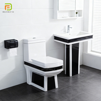 Ensemble WC et lavabo sur pied en céramique blanc pour salle de bain, modèle Factory Square, à poser au sol, monobloc