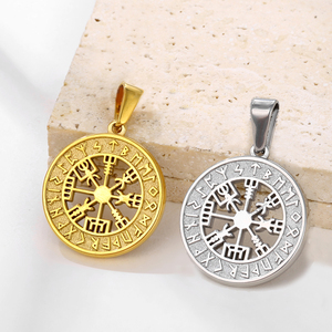 Colgante de Moneda Vikinga Nórdica Vegvisir, Amuleto con Runas de Odín, Collar con Colgante de Brújula de Mitología Nórdica Dorada para Hombre <span class=keywords><strong>y</strong></span> Mujer - Product Image 1