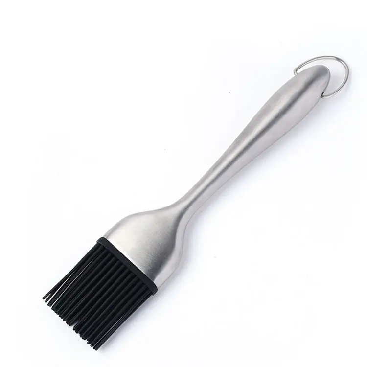 Food Grade pastry tool 430 Stainless Steel Oil Brush BBQ Silicone Brush with baffles Bbq Grilling