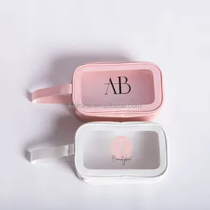 Sac cosmétique personnalisé en PVC rose mignon et étanche pour femmes pochette de voyage transparente mini trousse de maquillage professionnelle avec logo