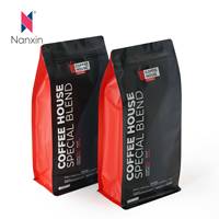 125g 500g 1kg 250g Sacs d'emballage de café en feuille d'aluminium à fond plat à huit côtés avec valve et fermeture éclair