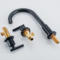 Robinet de lavabo en cuivre à double poignée, trois trous, à poser sur le plan, avec bec orientable et commande à double bouton, finition sous vide