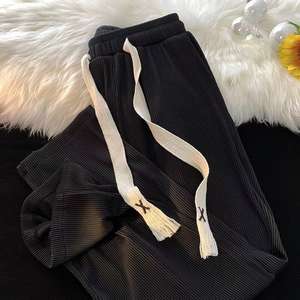 <span class=keywords><strong>Pantalon</strong></span> large et droit en velours côtelé tricoté léger pour homme, taille élastique, anti-boulochage, grande taille, couleur unie, tendance décontractée pour l'été - Product Image 5