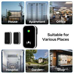 Timbre Inalámbrico Impermeable para Apartamentos con Alcance de 150m, 2 Receptores, Alimentación por Enchufe, Diseño Moderno - Product Image 4