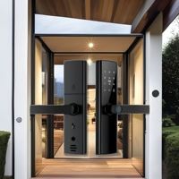 Serrure de porte intelligente en alliage d'aluminium avec application Tuya Wi-Fi/Cloud, entrée biométrique par empreinte digitale, alarme antivol, télécommande, bois