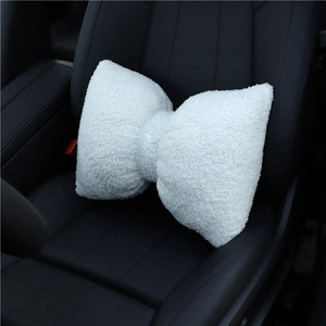 Car Headrest Pillow Set White Bowknot Neck Support Extra Soft PP Cotton Winter Car <b>Interior</b> <b>Accessory</b> - Product Image 4