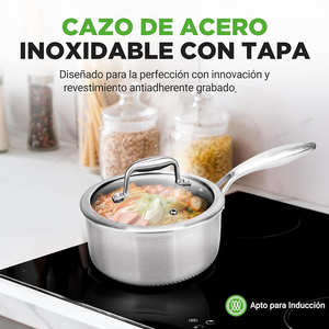 Cacerola de Acero Inoxidable con Interior Antiadherente de Panal, Mango Largo y Tapa de Vidrio - Product Image 4