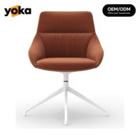 Fauteuil lounge moderne nordique en tissu, orange chaud, rembourré, avec base pivotante à 4 pieds, pour réception, salle de réunion, hall d'hôtel
