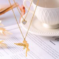 N0582 moda 18K chapado en oro de acero inoxidable joyería circón diamante collar Ángel colgante collar para mujer