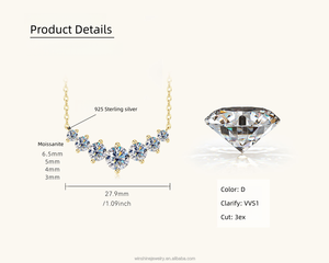 Fine Jewelry S925 Silver Gold Plated 7Princess Moissanite <strong>D</strong> VVS1 Smile Pendant <strong>Necklace</strong> Graduated Diamond for Girl Gift - Product Image 3
