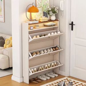 Zapatero de Madera MDF Ultrafino Moderno de Gran Capacidad, Plegable, Impermeable, con 5 Estantes, Ahorro de Espacio, Mueble para Sala de Estar - Product Image 4