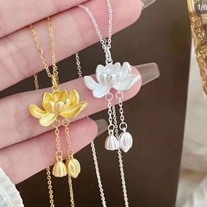 Lotus Pendant Necklace Women's Copper Alloy Flower Shape Gift Jewelry Silver Gold Tone Chain With Seedpod Drop Design - Product Image 1