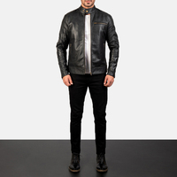 Blouson en cuir pour homme 2026 Automne Hiver Noir Grande Taille Vintage Col Montant Logo Personnalisé Motif Avant Couleur Unie