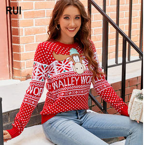 RUIQUWIN personnalisé doux col rond respirant pulls femmes décontracté tricot chandails de Noël dessin animé broderie vacances chandails - Product Image 1