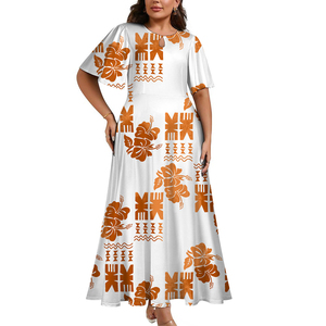 Vestido Informal o Formal con Diseño Tribal Fijiano, Etiqueta Privada Personalizada, Estilo Normcore, Mangas Cortas Acampanadas, Cuello en Forma de Gota de <span class=keywords><strong>Agua</strong></span>, a la Moda - Product Image 4