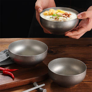 Rétro monocouche <span class=keywords><strong>en</strong></span> acier inoxydable bols à riz bol à Sauce <span class=keywords><strong>Mini</strong></span> marmite profonde Barbecue neige gris soupe fruits plats vaisselle - Product Image 5