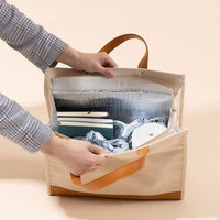 Sac fourre-tout de plage et de shopping en toile, cuir et coton, robuste, personnalisable, avec fermeture éclair et sangle en cuir, vente en gros du fabricant