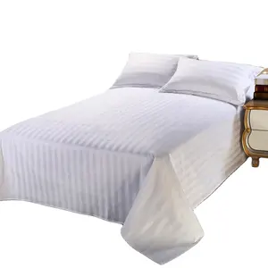 Оптовая продажа, однотонная белая 100% хлопковая сатиновая двуспальная кровать в полоску