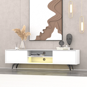 <span class=keywords><strong>Meuble</strong></span> <span class=keywords><strong>TV</strong></span> en bois moderne, écologique, réglable, <span class=keywords><strong>blanc</strong></span>, taille personnalisée, 4 pieds en métal <span class=keywords><strong>noir</strong></span>, lumière <span class=keywords><strong>LED</strong></span> pour salon, chambre à coucher, salle à manger - Product Image 1