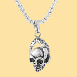 Stainless Steel Skull Pendant Necklace With Dragon Claw Design <b>Silver</b> Color For Men Women Fashion Jewelry 122039 - Product Image 1