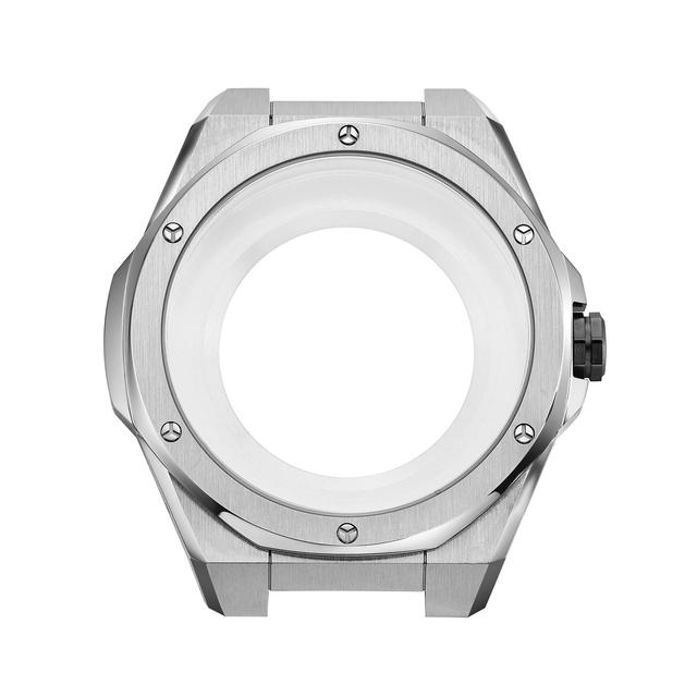 Custom Logo 316L Stainless Steel Screw Crown Watch Case with Sapphire Glass, Waterproof