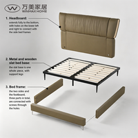 Lit rembourré en cuir véritable de luxe, style minimaliste moderne, taille King Queen, pour chambre à coucher, V468