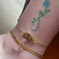 Lettre initiale populaire zircon 26 lettres bracelet de cheville en acier inoxydable 3:1NK chaîne cheville Figaro chaîne bijoux de cheville
