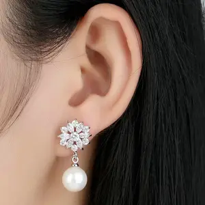 Boucles d'oreilles bijoux mode unique bijoux fleur bleue AAA zircon clous perles coquillage boucles d'oreilles pour femmes
