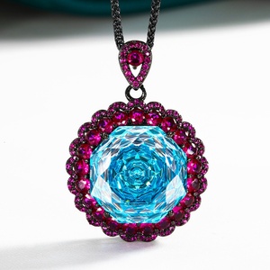Fashion Eco-friendly Copper Rose Cut 18MM Pink Zircon <b>Necklace</b> Earrings <b>Set</b> New Style Jewelry <b>Set</b> for Bold Statements - Product Image 4