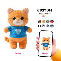 Un chat en peluche orange fabriqué avec une technique de broderie, le tissu est doux et rembourré de coton PP, service personnalisé disponible