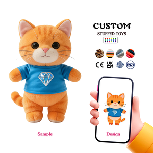 Un Gato de Peluche Naranja Hecho con Técnica de Bordado, la Tela Es Suave y Rellena de Algodón PP, Servicio Personalizado Disponible - Product Image 1
