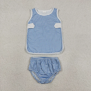 Longlv Baby Girls Boys 2 Piece Plaid Sleeveless Top and Diaper Sets Breathable Summer Casual Boutique Outfits - Product Image 3