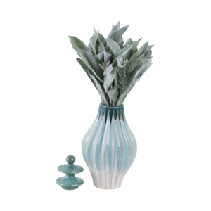 Vaso Decorativo in Ceramica con Coperchio, Smalto Blu, Scultura Decorativa per Casa, Centrotavola per Soggiorno - Product Image 2