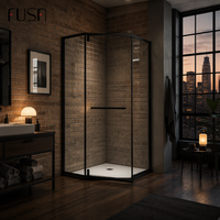 Pintu Shower Pivot Bukaan Luar FUSA 2 Panel Tetap Kaca Tempered 8mm Layar Shower Baja Tahan Karat 304 Grosir