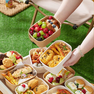 Disposable Kraft Paper Food <b>Container</b> Square Shape For Picnic And Camping Biodegradable Eco Friendly Packaging Box - Product Image 4