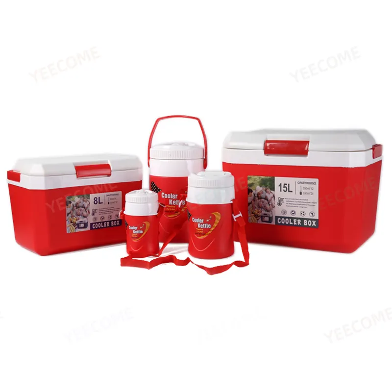 YJM9009-5 Capacity 0.4-1-2.2-8-15L New Arrival Portable Cooler Box Five Piece Set 2 Ice Bucket 3 Kettles PP Plastic ice cooler