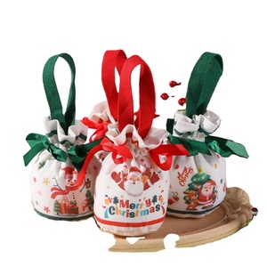 Recyclable Canvas Christmas Children's <b>Wedding</b> <b>Gift</b> <b>Bag</b> with Drawstring Closure and Ribbon for Candy and Return - Product Image 1