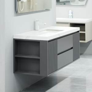 Lavabo en céramique <span class=keywords><strong>gris</strong></span> au design moderne personnalisable avec <span class=keywords><strong>dessus</strong></span> en marbre Meuble-lavabo mural pour salle de bain à usage domestique ou hôtelier - Product Image 4