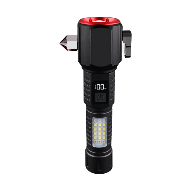 Tactical Aluminum Alloy Flashlight with Side Light & Safety Hammer Design Magnetically Attractive Torches